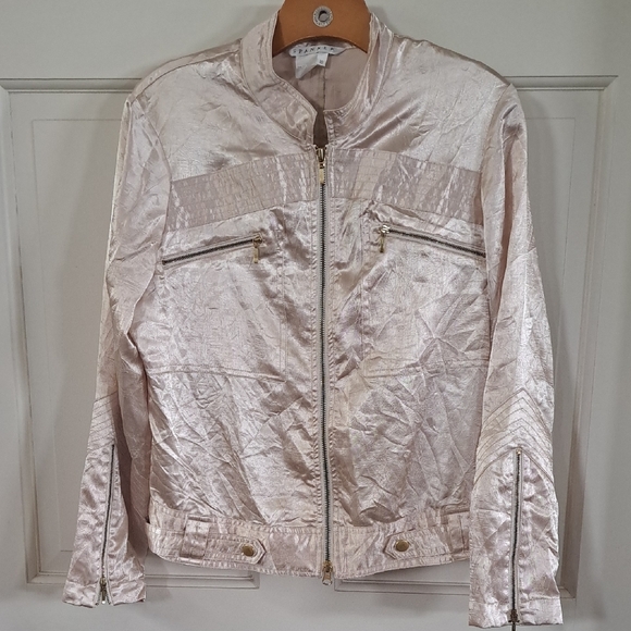 SPANNER Jackets & Blazers - Spanner Stylish Cream Lightweight Sheen Zip Up Bomber Jacket with Pockets Shiny
